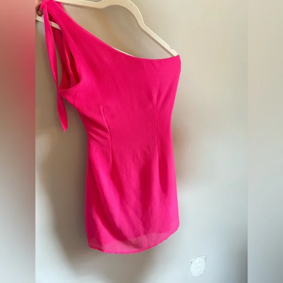 Lucy in the Sky • Hot Pink Shoulder Tie Mini Party Dress Sz Medium Barbiecore - Picture 8 of 12
